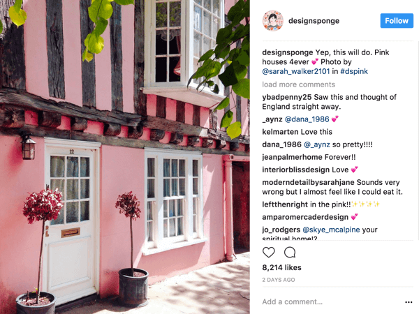 DesignSponge încurajează adepții Instagram să contribuie cu fotografii bazate pe un hashtag în continuă schimbare care definește o temă.