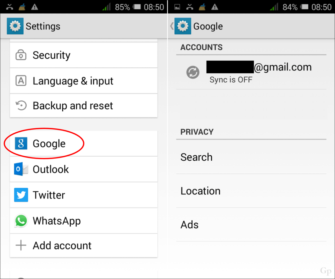 Eliminați sau modificați Conturile Google de pe un dispozitiv Android