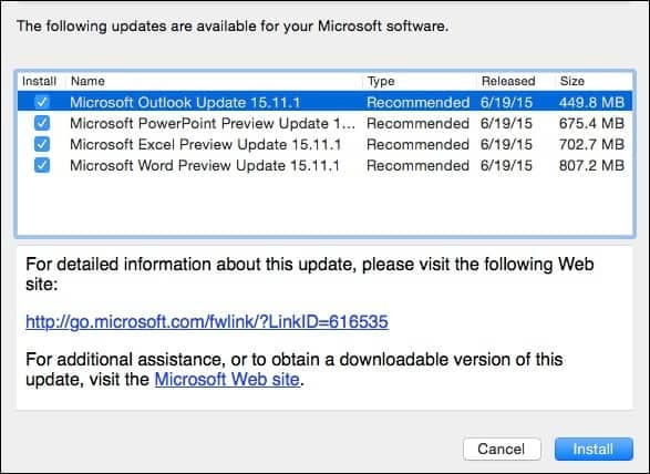 Microsoft Office 2016 pentru Mac Preview Update KB3074179