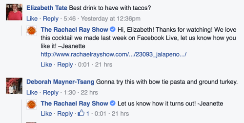 rachel ray show facebook comentariu răspunde exemplu