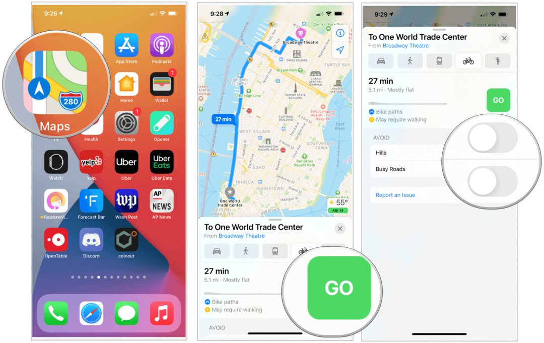 Hărți iOS 14 cu ciclism