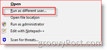 Adăugați Run Run User diferit în Windows Explorer Meniu contextual pentru Vista și Server 2008:: groovyPost.com