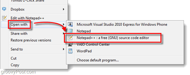 personalizați deschis cu lista în Windows 7