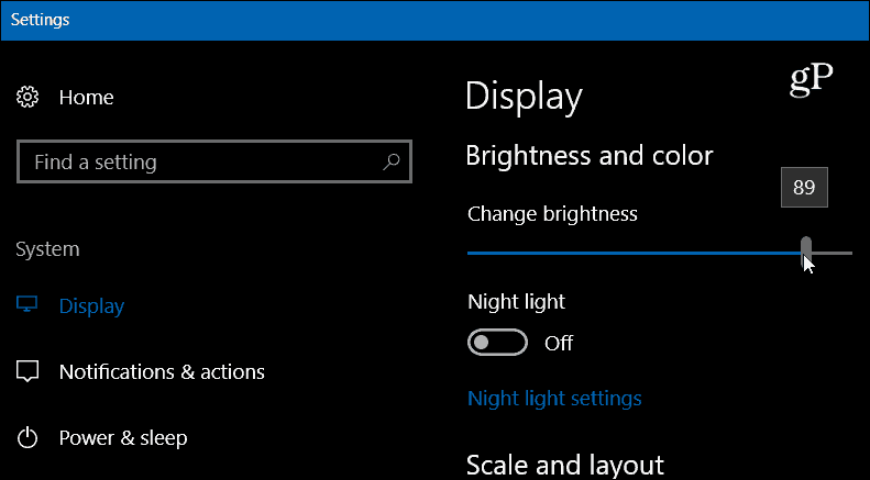 Setări Windows 10 Luminozitatea afișajului
