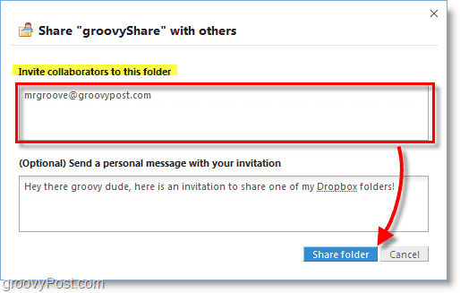 Captura de ecran Dropbox - invitați oamenii să folosească folderul dvs. share