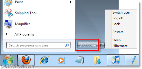 butonul de pornire a meniului de pornire de la Windows 7 cu proprietăți implicite ca oprit