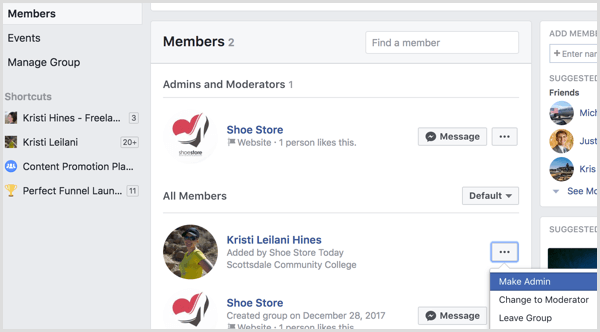 Facebook adaugă profil pentru a grupa ca administrator
