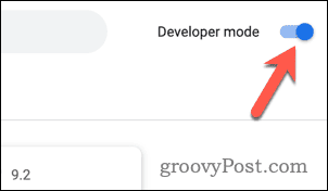 Activați modul dezvoltator în meniul de extensii Google Chrome