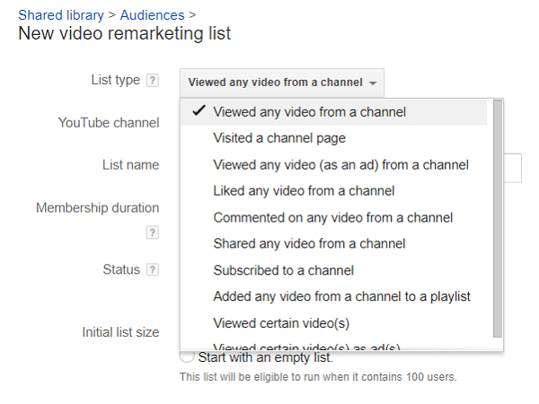 Puteți împărți listele de spectatori YouTube pentru remarketing.