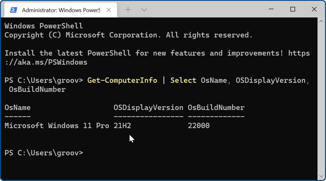 Comandă PowerShell Versiunea Windows 11