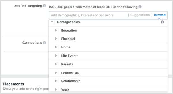 Anunț Facebook care vizează date demografice