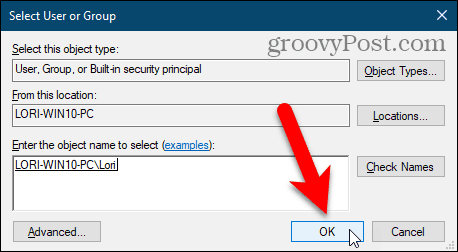 Închideți caseta de dialog Selectare utilizator sau grup din Regisry Windows