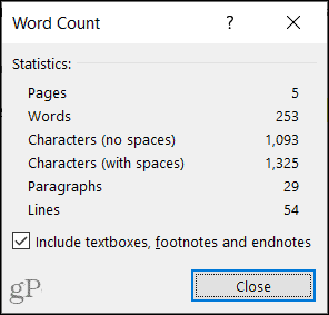 Număr de cuvinte în Microsoft Word pe Windows