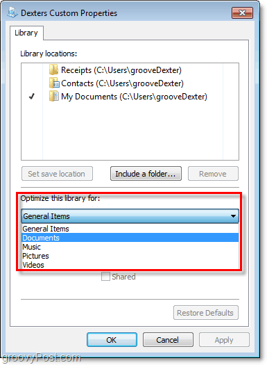 Ajustați și mai multe proprietăți ale bibliotecilor din Windows 7