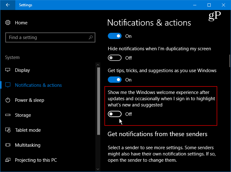 Ascundeți ecranul de întâmpinare enervant de Windows 10 după actualizări