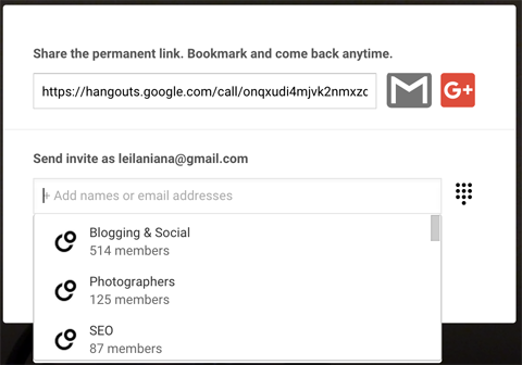 invitație la hangout google