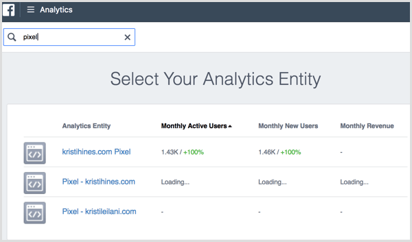 Site-ul Facebook Analytics
