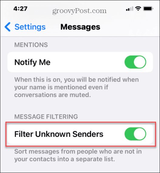 ascundeți mesajele spam ale expeditorilor necunoscuți pe iPhone