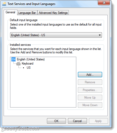 servicii text și limbi de introducere în Windows 7