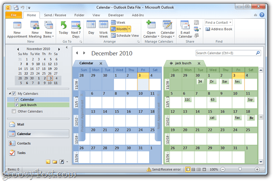 Google Calendar / Outlook 2010 cot la cot