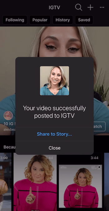 solicitați să distribuiți videoclipuri IGTV pe Instagram Stories