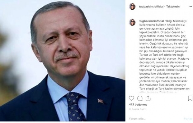 Tuğba Ekinci împărtășirea președintelui Tayyip Erdoğan