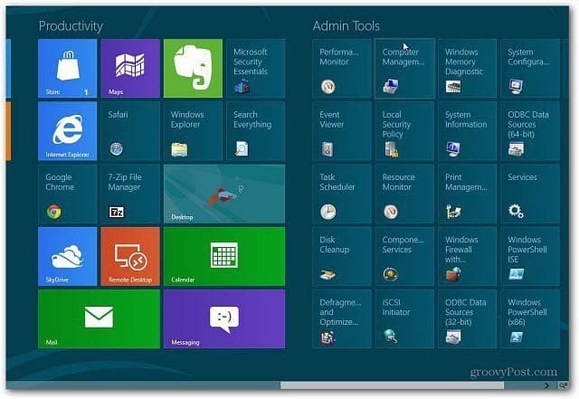 Adăugați Instrumente de administrare la ecranul de pornire Windows 8