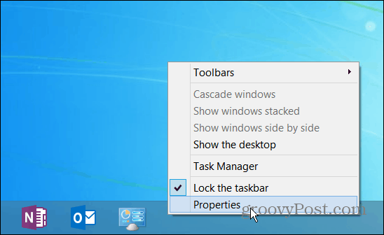 Proprietățile barei de activități Windows 8.1