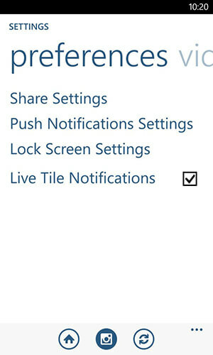 opțiuni de notificare a aplicației Instagram pentru Windows Phone