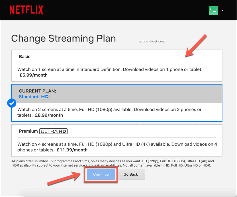 Schimbarea planurilor de abonament Netflix