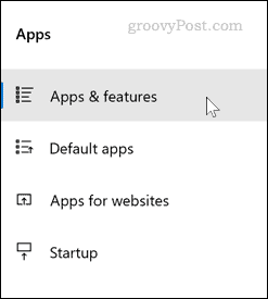 Meniu cu opțiuni pentru Windows Apps & Features