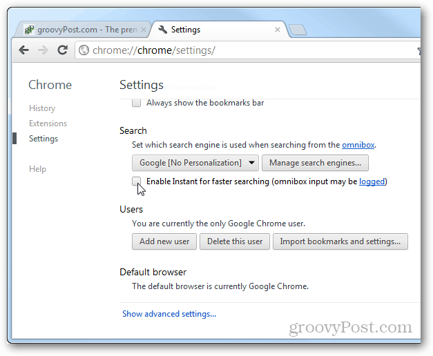 activează instantaneu căutarea mai rapidă pe Chrome