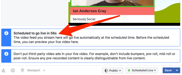 Facebook afișează un ceas cu numărătoare inversă înainte de a începe difuzarea dvs. live.
