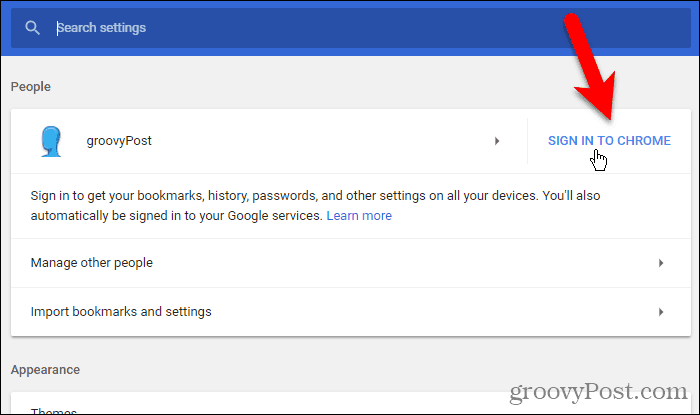 Faceți clic pe Conectați-vă la Chrome pe Windows