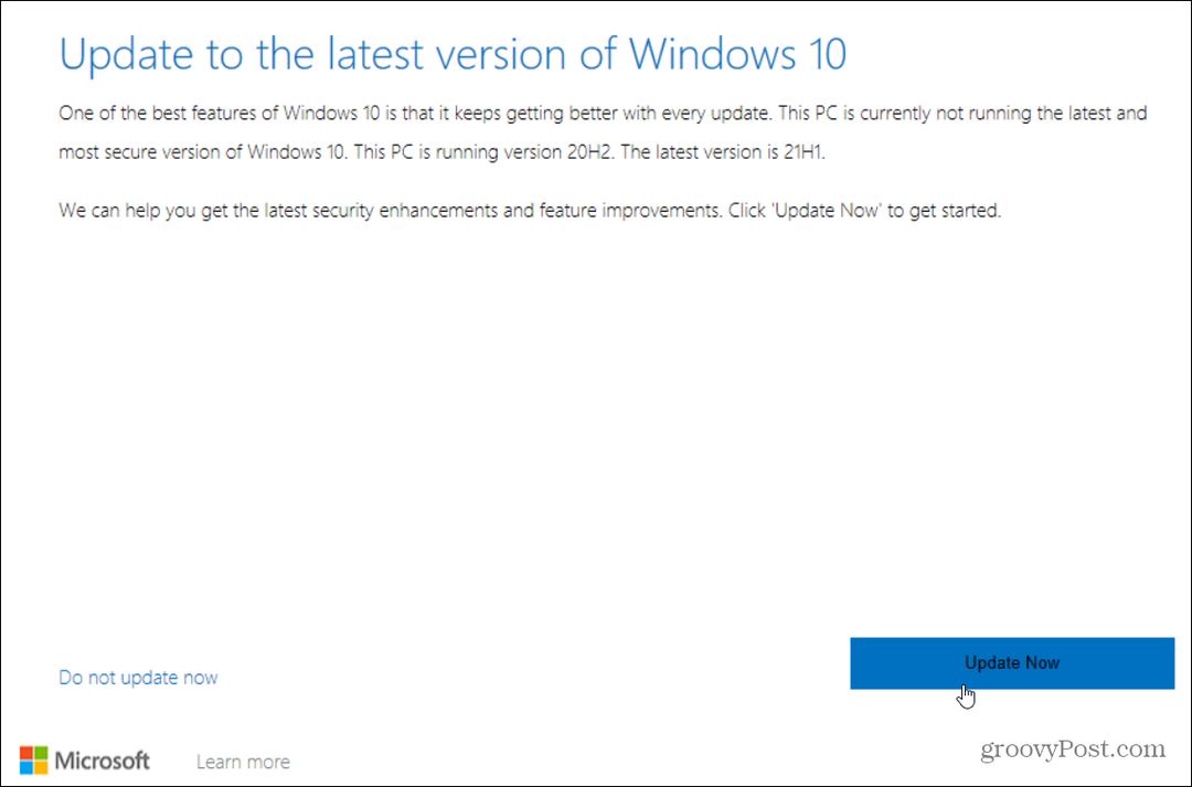 actualizați la cea mai recentă versiune de Windows 10