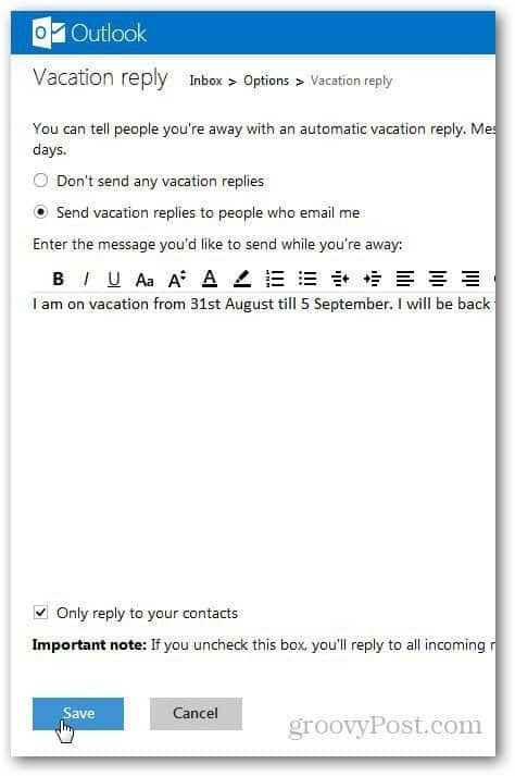 Mesaj 3 de vacanță Outlook