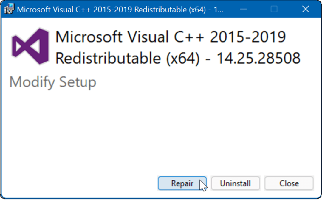 reparați Microsoft Visual C Redistributable