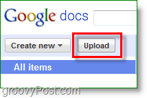 Captura de ecran Google Docs - buton de încărcare