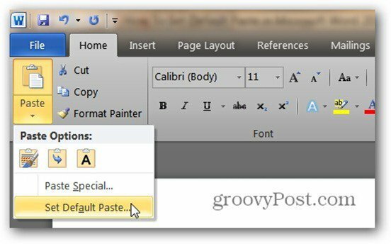 Cum să setați Lipirea implicită în Microsoft Word 2010
