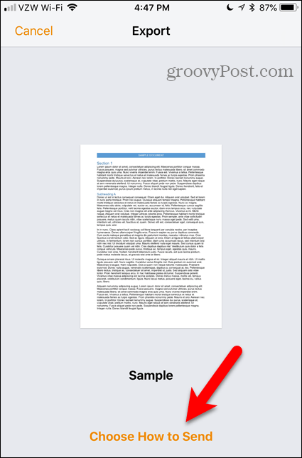 Alegeți Cum să trimiteți linkul în Pagini pentru iOS