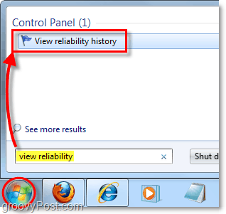 căutare istoric de fiabilitate Windows 7