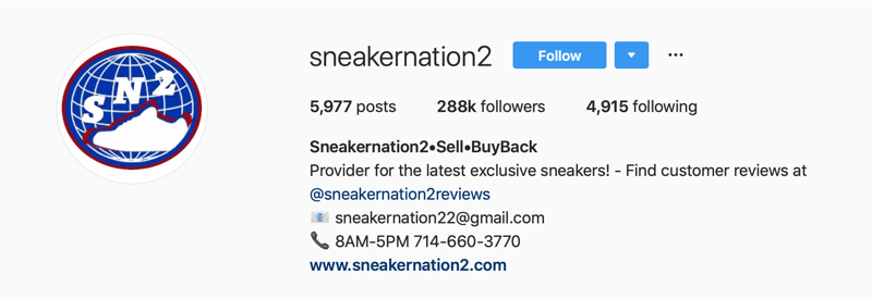 contul Instagram principal pentru SneakerNation2
