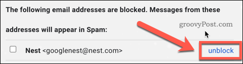 Deblocați un utilizator în setările Gmail