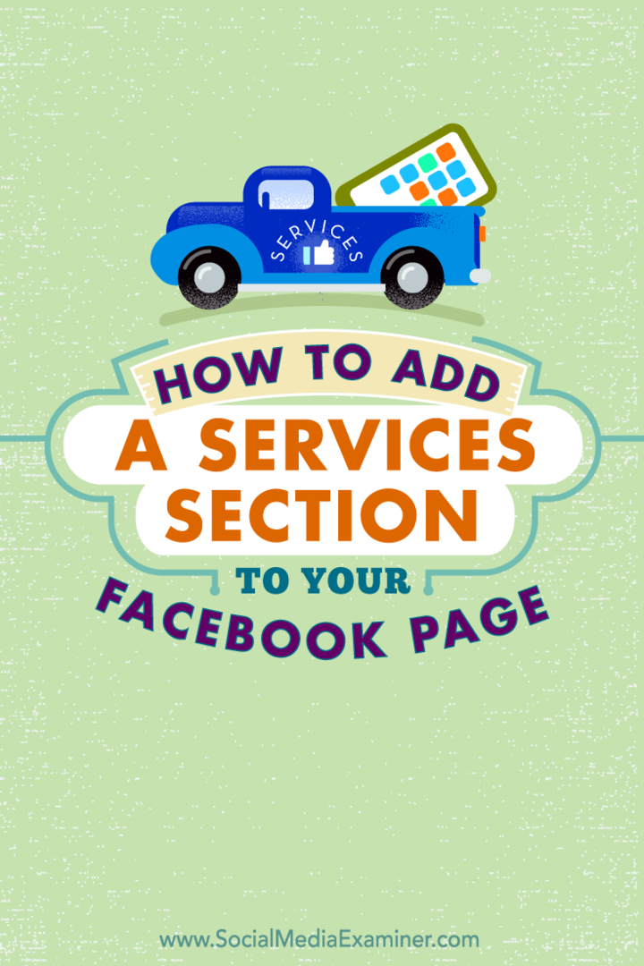 adăugați secțiunea de servicii a paginii de facebook