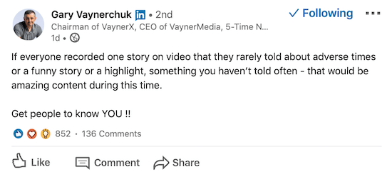 Postare LinkedIn numai de la Gary Vaynerchuk