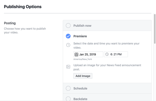 Cum se configurează Facebook Premiere, pasul 5, setările de planificare a publicării
