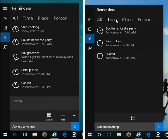 Windows 10 Cortana: Creare timp, memento-uri bazate pe locație