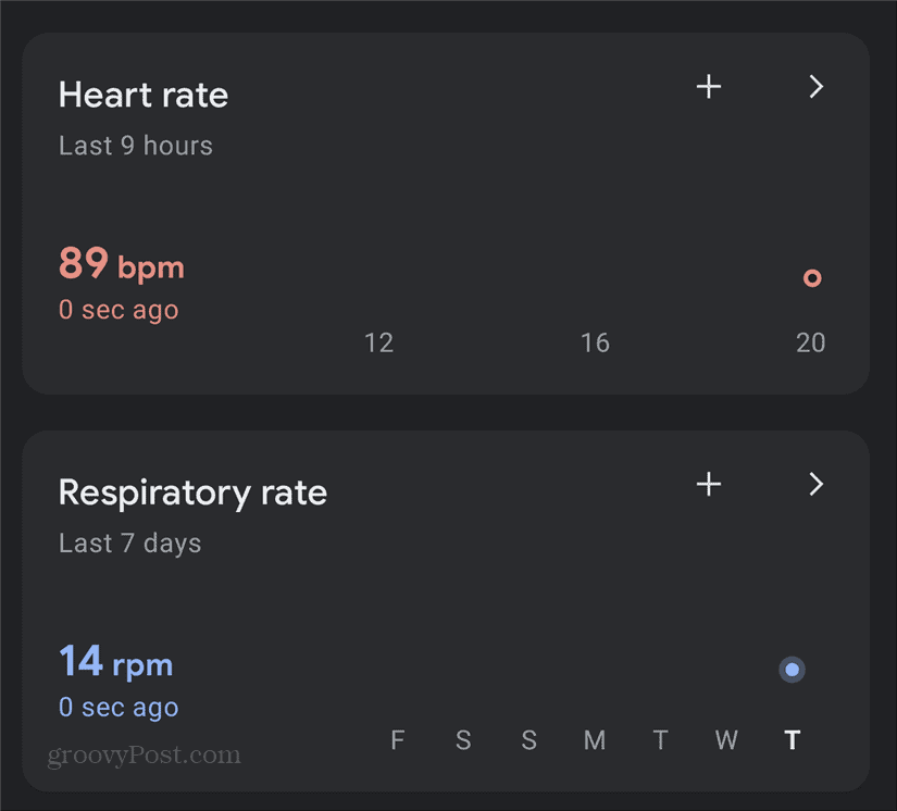 Tabloul de bord Google Pixel Heart Respiratory Rate