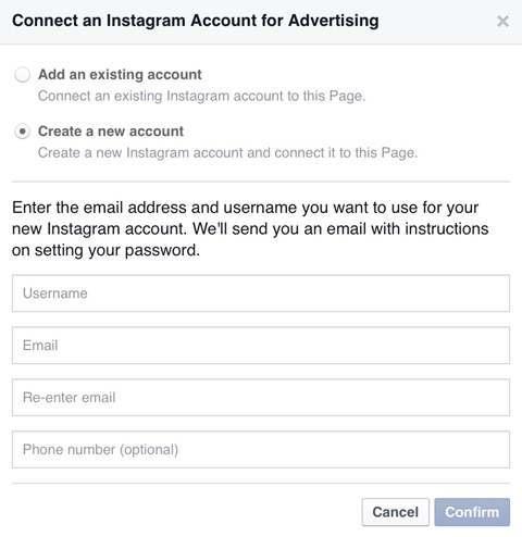creați un cont instagram nou pe Facebook