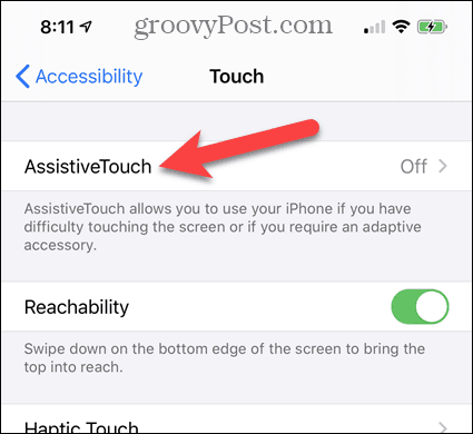 Atingeți Asistența Tastă în Setări de accesibilitate pentru iPhone
